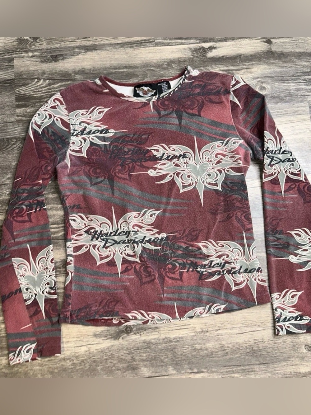 Harley-Davidson Women’s Tribal Print Long Sleeve Top Small Y2K